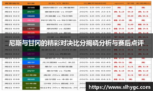 尼斯与甘冈的精彩对决比分揭晓分析与赛后点评